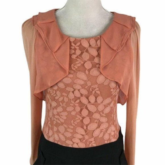 IVENI Lace Overlay Ruffle Side Pockets Dress - Picture 2 of 11